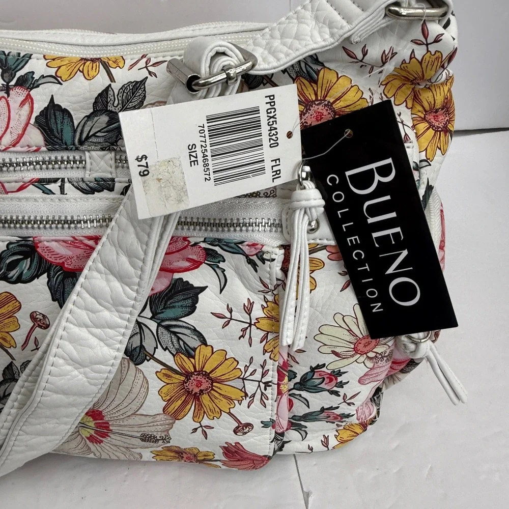Bueno Shoulder Bag Womens Medium White Floral Multi‎ Pocket Summer Cute Beach